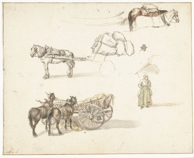 A Few Studies of Carts and a Standing Female Peasant by Gillis Neyts